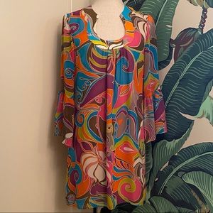 Trina Turk Silk Tunic - Blue, Orange Multi